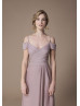 Cold Shoulder Pleated Rose Metallic Jersey Bridesmaid Dress